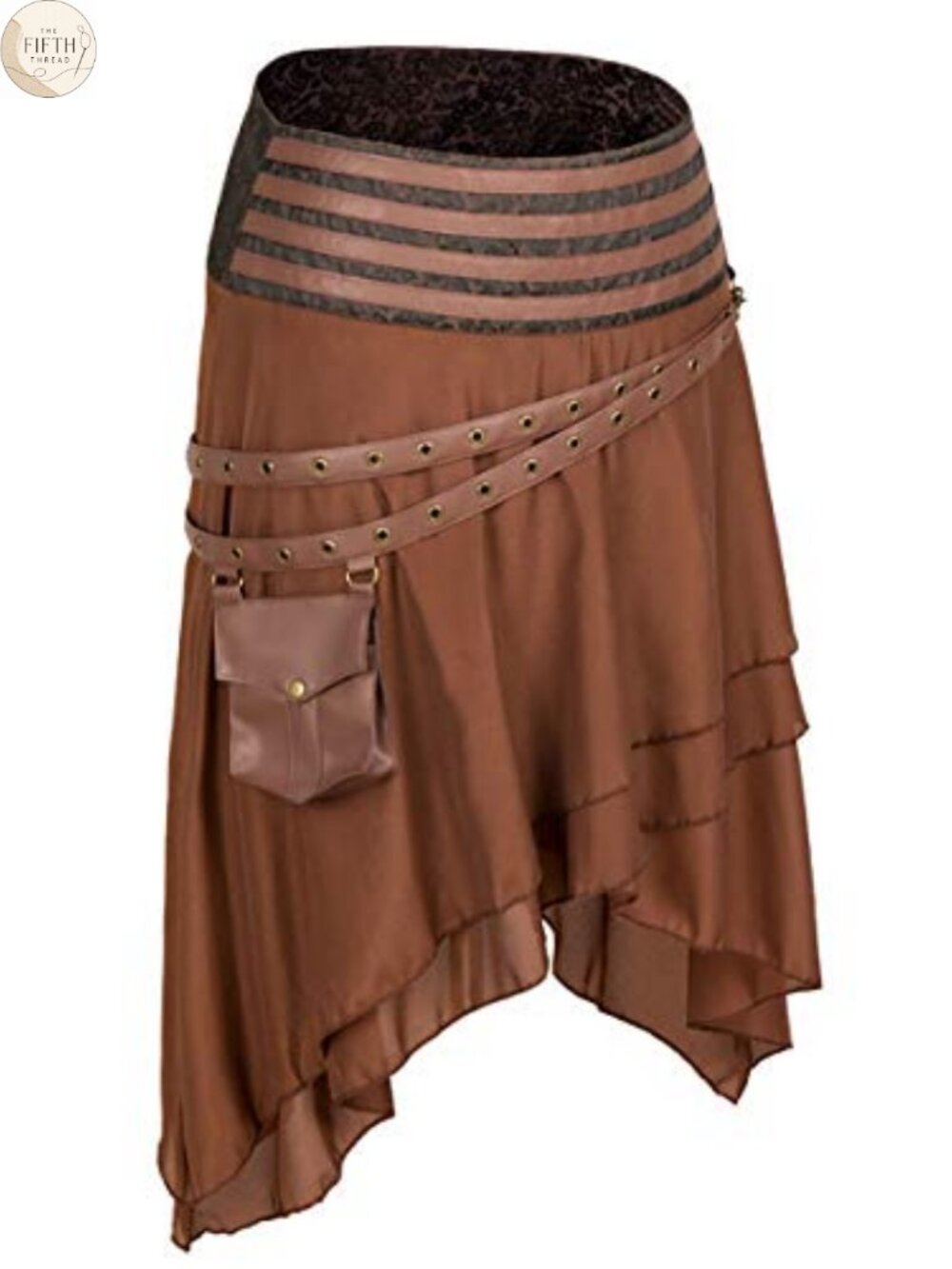 Steampunk Gothic High Low Skirt Linen Faux Leather Ruffled